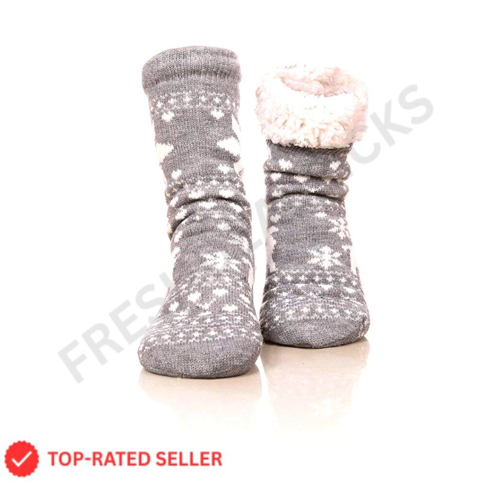 Fuzzy Warm Slipper Socks Super Soft Fleece Lined Non-Slip Grippers Cozy Sleeping - Picture 1 of 5